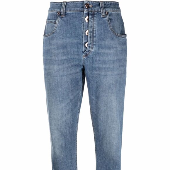Brunello Cucinelli Monili Jeans Blue Denim Boyish Tapered Hem Button Fly Size 2 - Picture 9 of 9